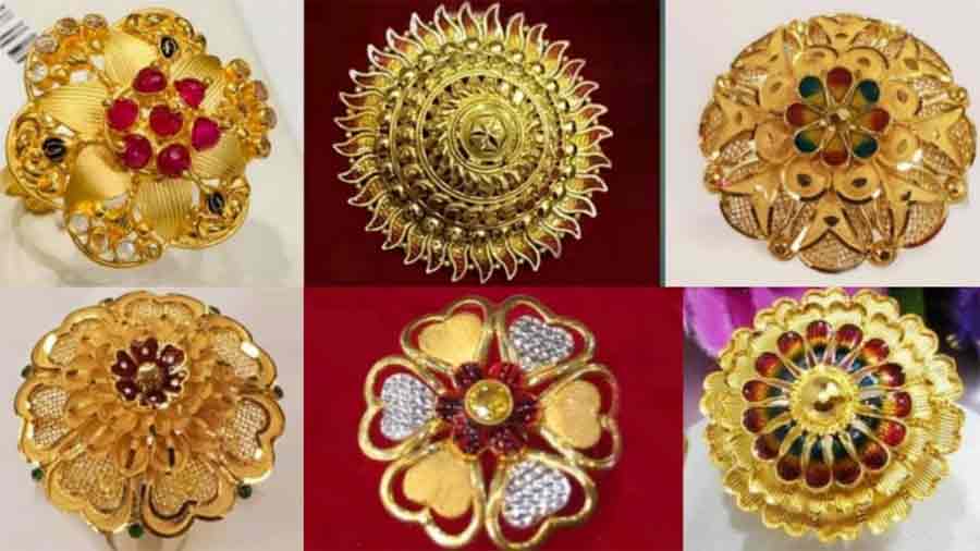 SPE Gold -Traditional Design 22k Gold Floral Ring - for Men's