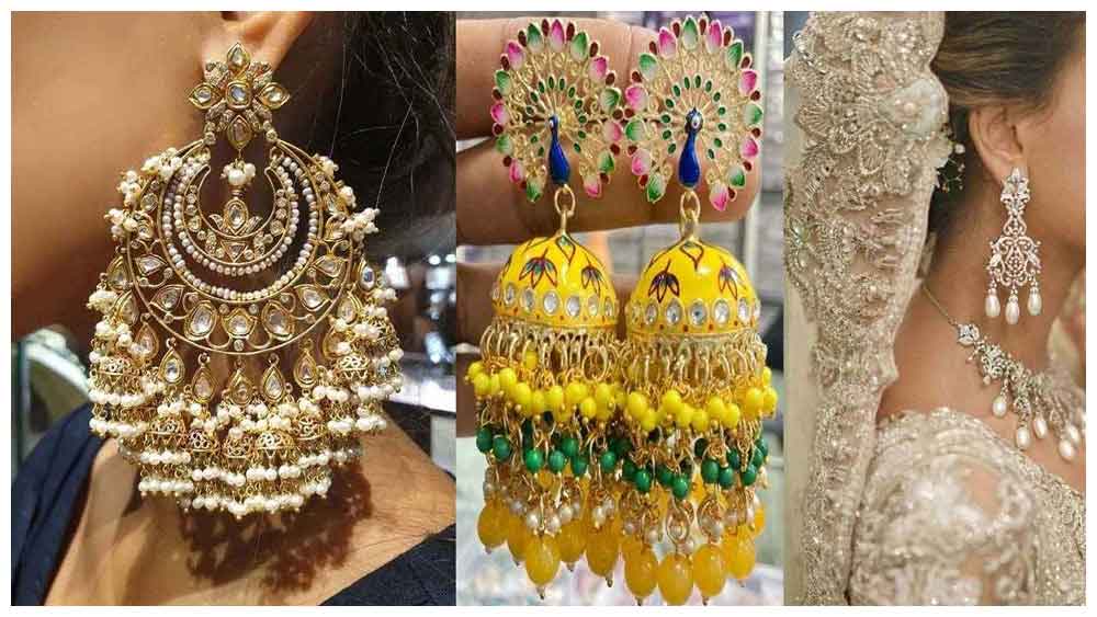 Buy Bridal Wear Plain Heavy Big Danglers Earrings Gold Design Artificial  Earrings Online